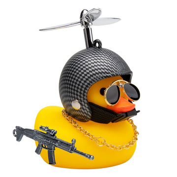 Wonuu Rubber Duck Car Ornaments Cool Yellow Duck Car Dashboard Decorations Squeaky Glasses Duck With Propeller Helmet For Car Ccessories Dashboard (Y-Black And White Grid)
