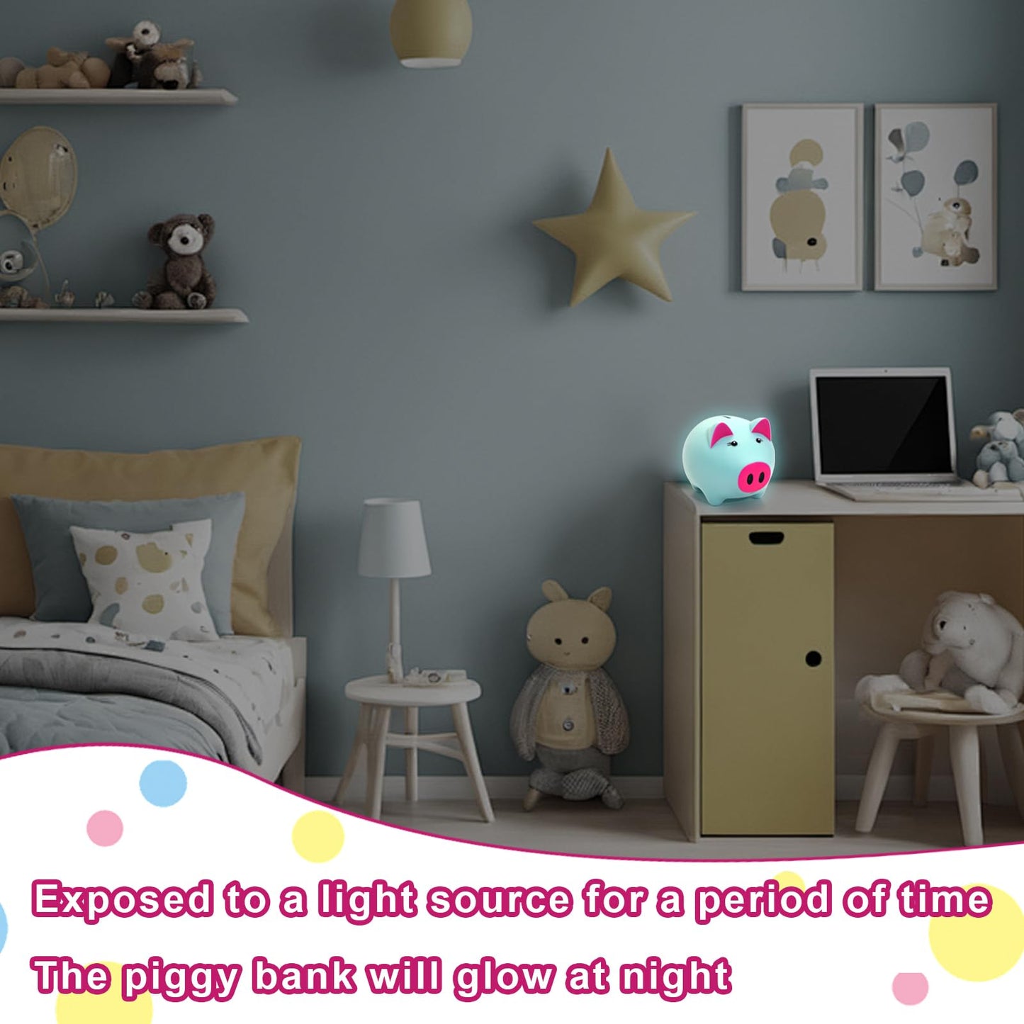 Laebuild Boy Piggy Bank For Kids, Blue Plastic Piggy Bank Girls, Pig Shape Money Bank Cute, Unbreakable Piggy Bank Toddler Small, Kids Banks For Bills And Coins Saving Toy Gift For Xmas Baby Shower