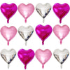 Hot Pink Heart Shaped Balloons Pack Of 12,18 Inch Silver Love Valentine Balloons Pink Heart Romantic Balloons For Valentines Day