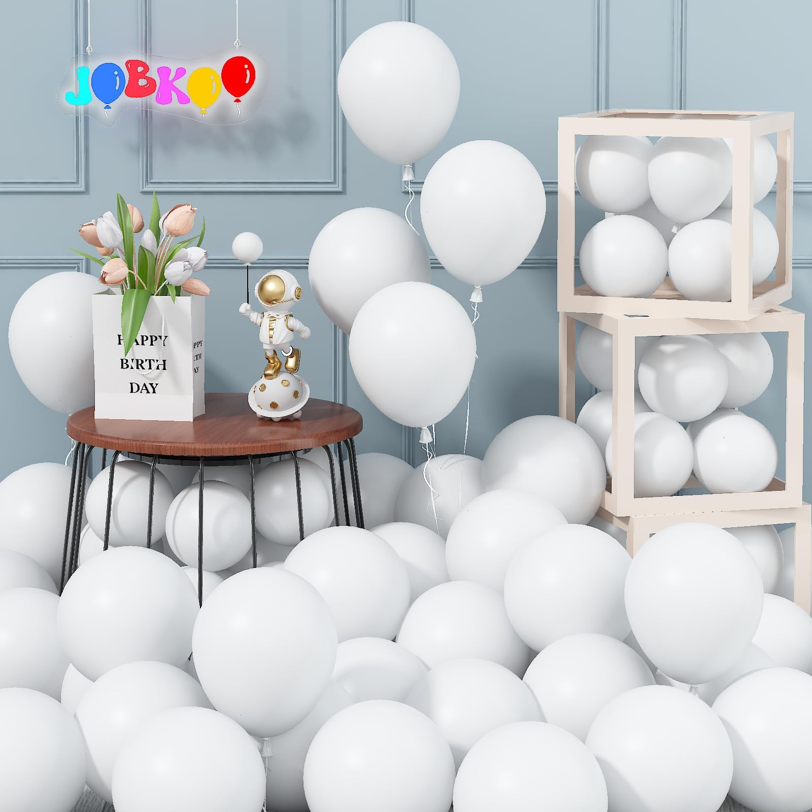 Jobkoo 5 Inch White Balloons, 60Pcs Small White Balloon Matte White Latex Balloons For Arch 5'' Mini White Party Helium Balloon