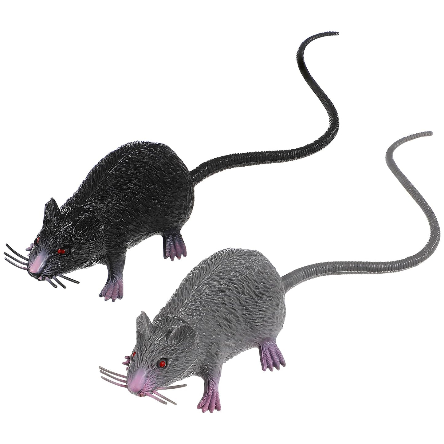 Happyyami 2Pcs Plastic Halloween Rat, Realistic Mouse Toy For Decoration, Prank, Party, Black, Gray