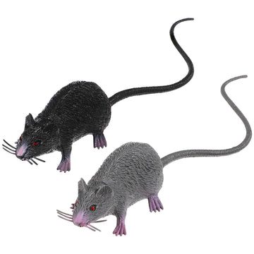 Happyyami 2Pcs Plastic Halloween Rat, Realistic Mouse Toy For Decoration, Prank, Party, Black, Gray