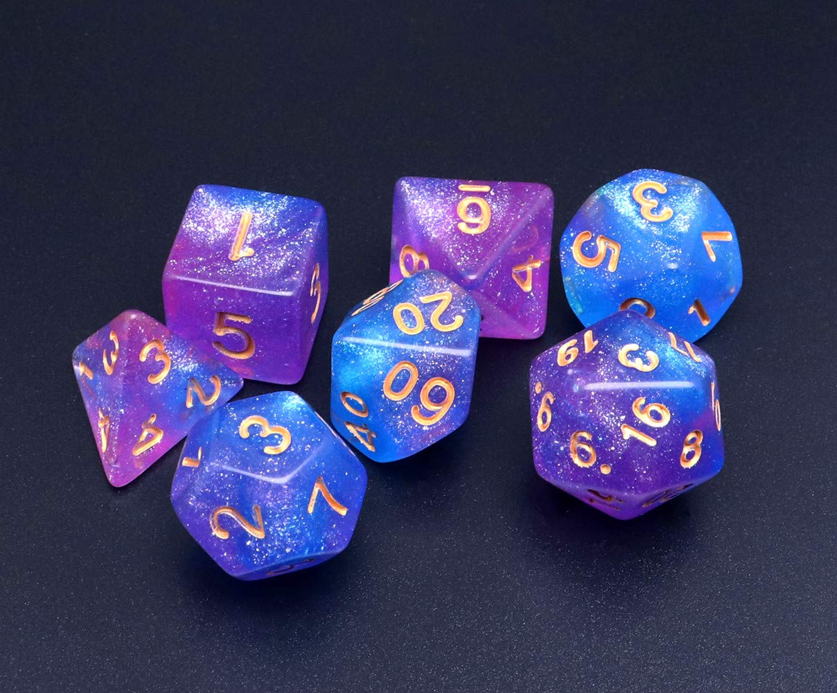 Creebuy Dnd Dice Set Blue Purple Glitter Dice For Dungeon And Dragons D&D Rpg Role Playing Games Table Games Polyhedral Dice