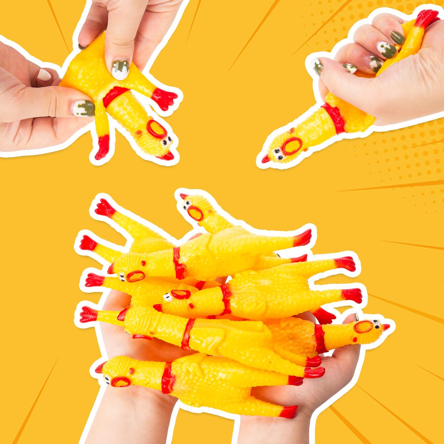 Poplay 20Pcs Squeaky Rubber Chickens, Screaming Chickens Bulk Prank Novelty Toys Pet Toys For Party Favors Family Game Dog Toys Noise Maker
