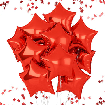 Red Star Foil Balloons, 18 Inches Star Foil Balloons For Helium, 10 Pcs Red Star Birthday Balloons For Birthday Party Graduation