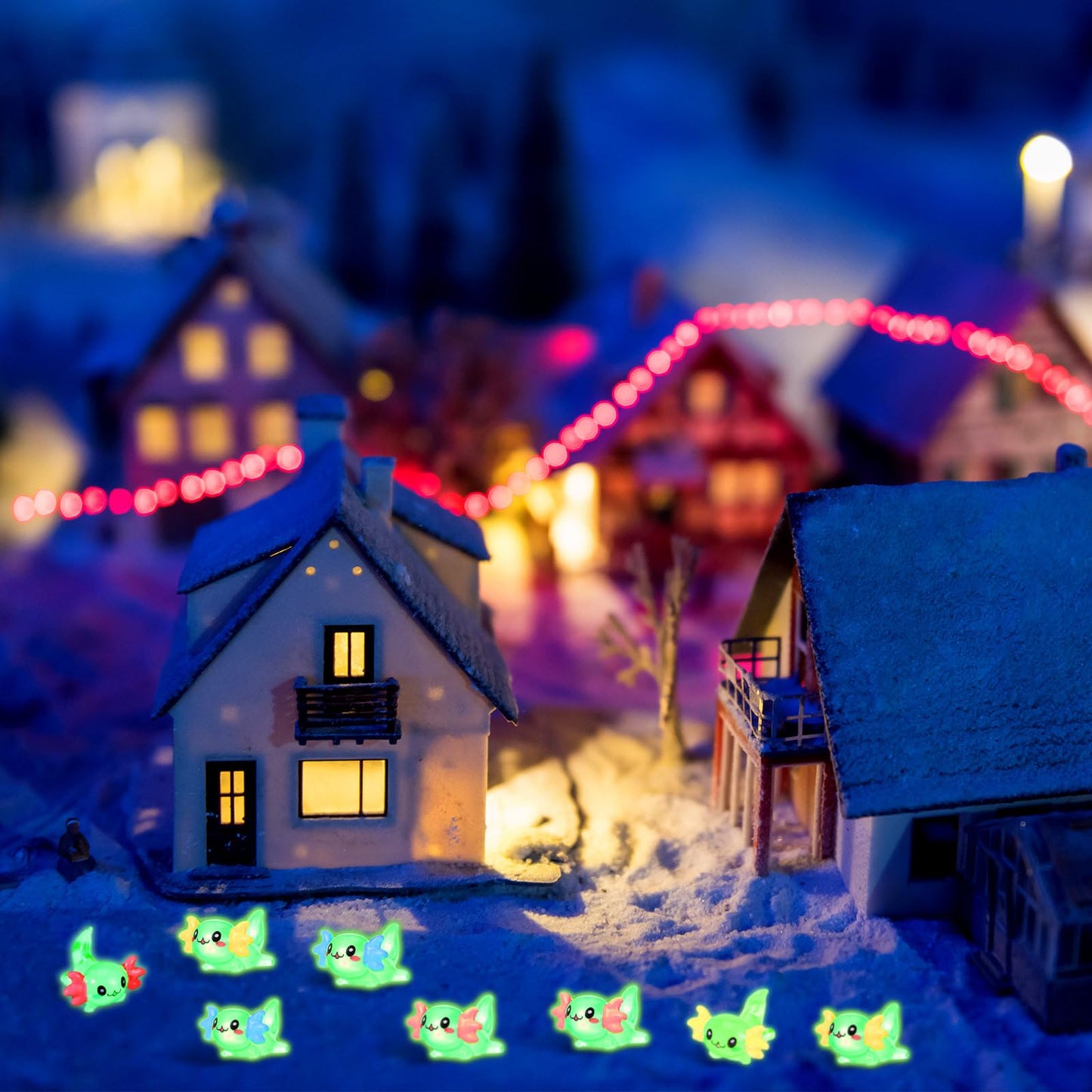Ferraycle 24 Pcs Luminous Mini Resin Axolotl Charm Axolotl Tiny Animal Figurine for DIY Landscape Garden Dollhouse Birthday Part