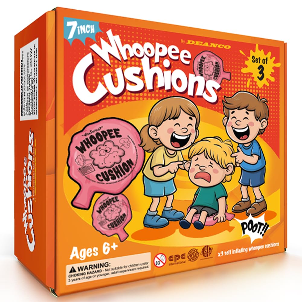 DEANCO Whoopee Cushion 3 Pack - Three 7 inch Self-Inflating Whoopee Cusions enhanced Rubber for Louder Fart Sound  Gag Gifts for Kids and mature-themeds  April Fools Pranks