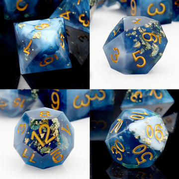 Pjoy Dnd Sharp Edged Dice Set, 7Pcs White And Dark Blue With Gold Foil Resin Dnd Dice Set D&D Polyhedral Dice With Dice Case For