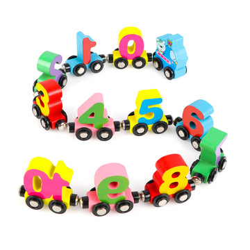 Wondertoys Wooden Magnetic Number Train Set - 12 Pcs With 1 Engine Car For Toddlers Boys And Girls - Compatible With Major Brand
