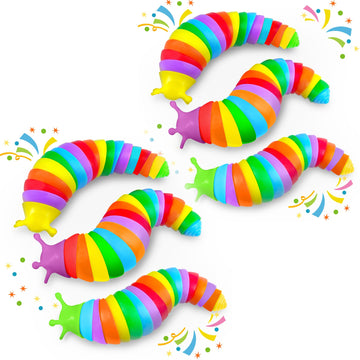 6PCS Baby Sensory Fidget Slug Toys Pack, ASMR Travel Airplane Activities Road Trip Car Toy for Toddler Kids Figette Worm for Adu