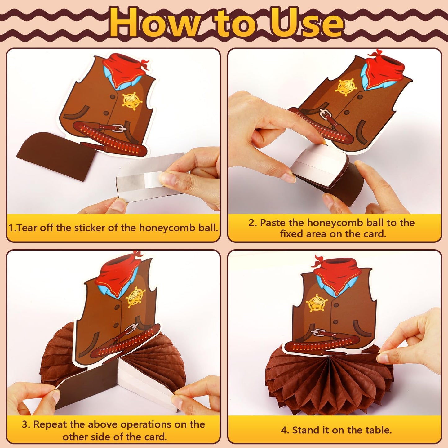 DTOFOOT 10 Pcs Cowboy Party Decorations, Wild West Cowboy Honeycomb Centerpieces for Tables Cowboy Party Decorations Western The