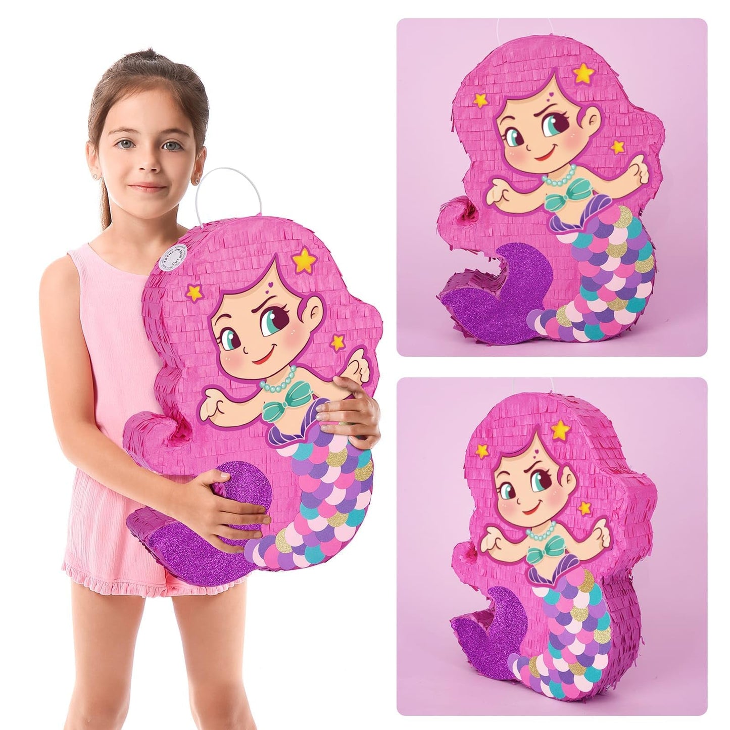 Wernnsai Mermaid Piñata-Mermaid Party Piñata With Bat And Blindfold For Girls, Kids Birthday Party Games Anniversary Celebration Classroom Activities Mermaid Themed Party Decorations (15.7’’ X 12.2’’)