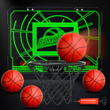 Eaglestone Indoor Mini Basketball Hoop For Kids, Over The Door Basketball Hoops With Led Lighting, Mini Hoop With Scoreboard & 4 Balls, Perfect Basketball Toy Gift For Boys And Girls Ages 3-5,8-12