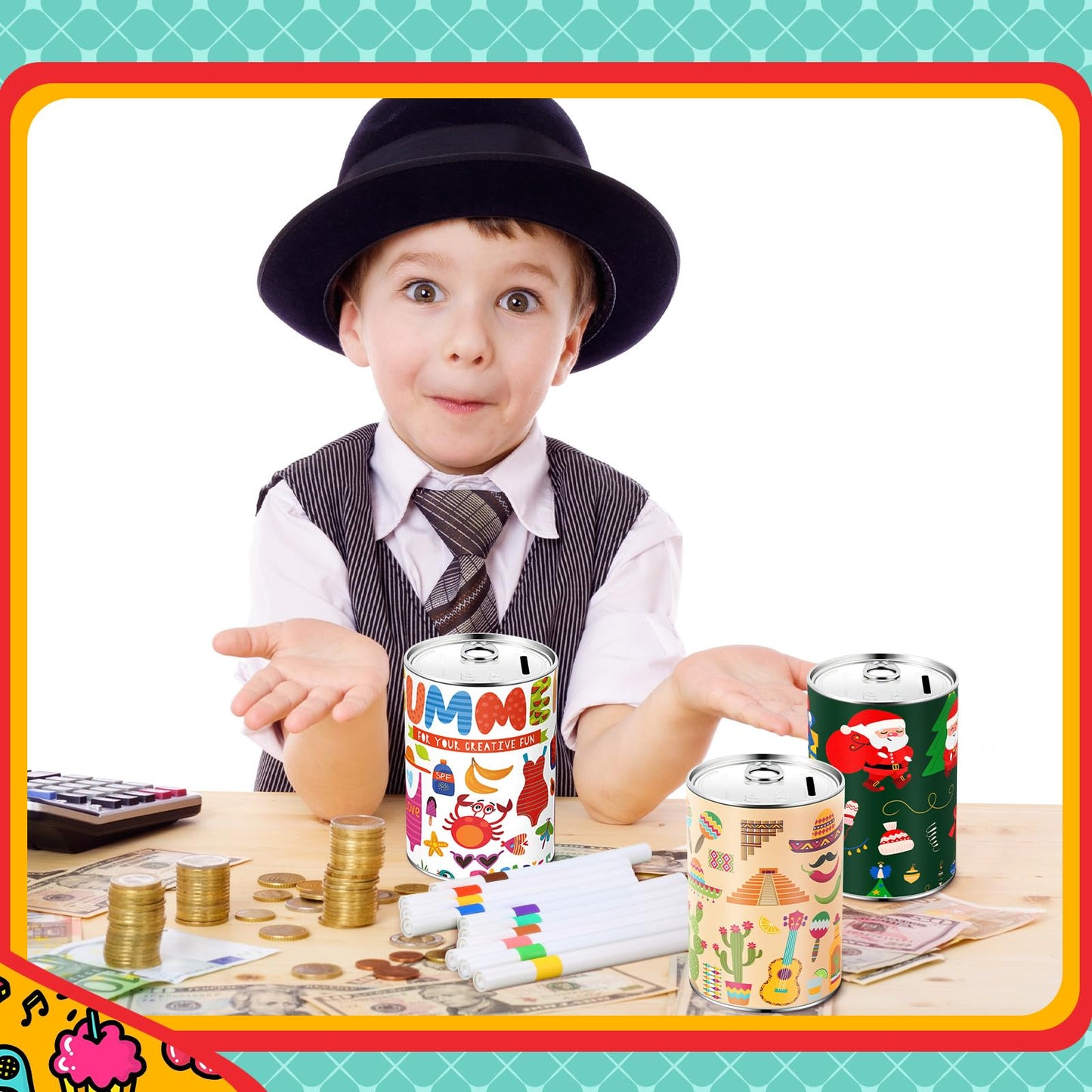 Tandefio 8 Pcs Diy Coin Piggy Bank Metal Piggy Bank Money Piggy Bank Blank Saving Box With 24 Acrylic Paint Markers Piggy Bank C