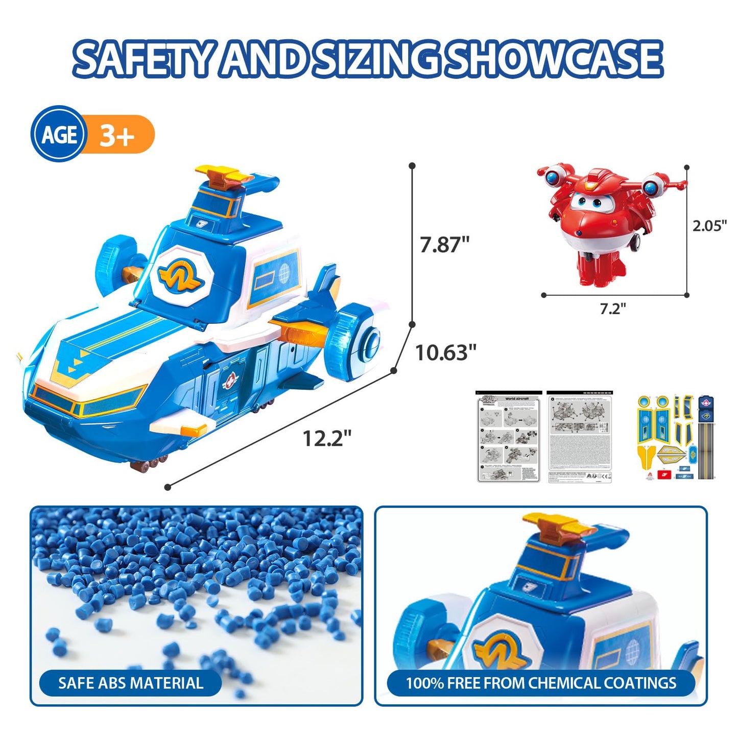 Super Wings - 2 Scale World Aircraft Large Playset with 2'' Supercharge Jett | Air Moving Base | Air Toys Mini Figure | Preschool Toy  Set for 3 4 5 year old Boys Girls | Birthday Gift Blue