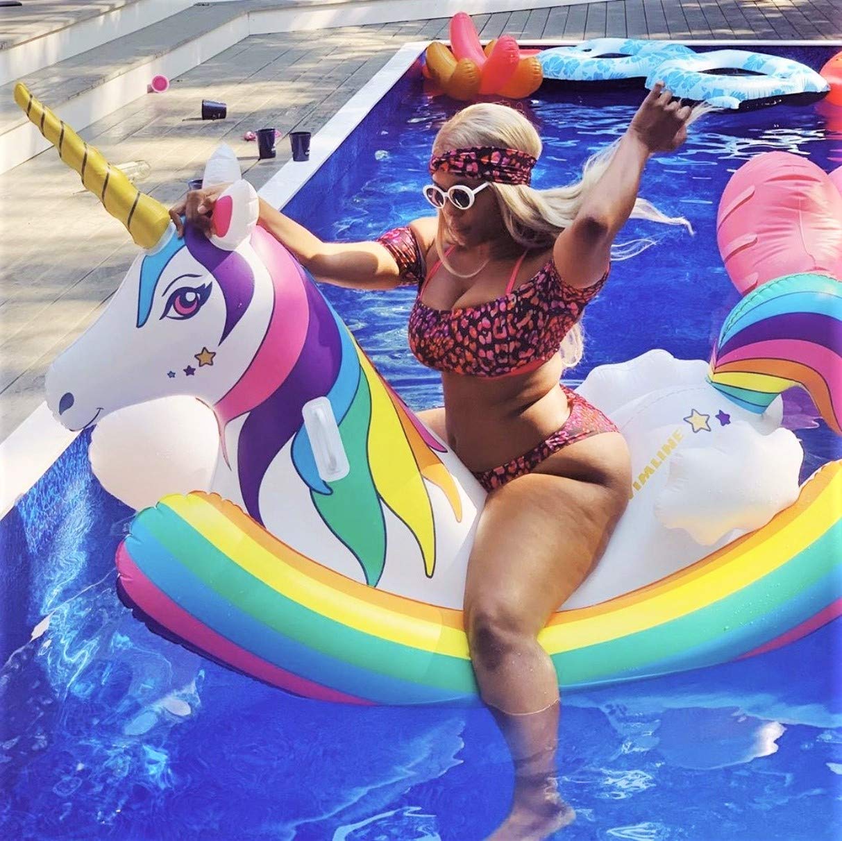 Swimline Rainbow Unicorn Rocking Pool Float Toy - Heavy Duty PVC, 36"W x 48"H, Easy Grab Handles, for Kids & Adults
