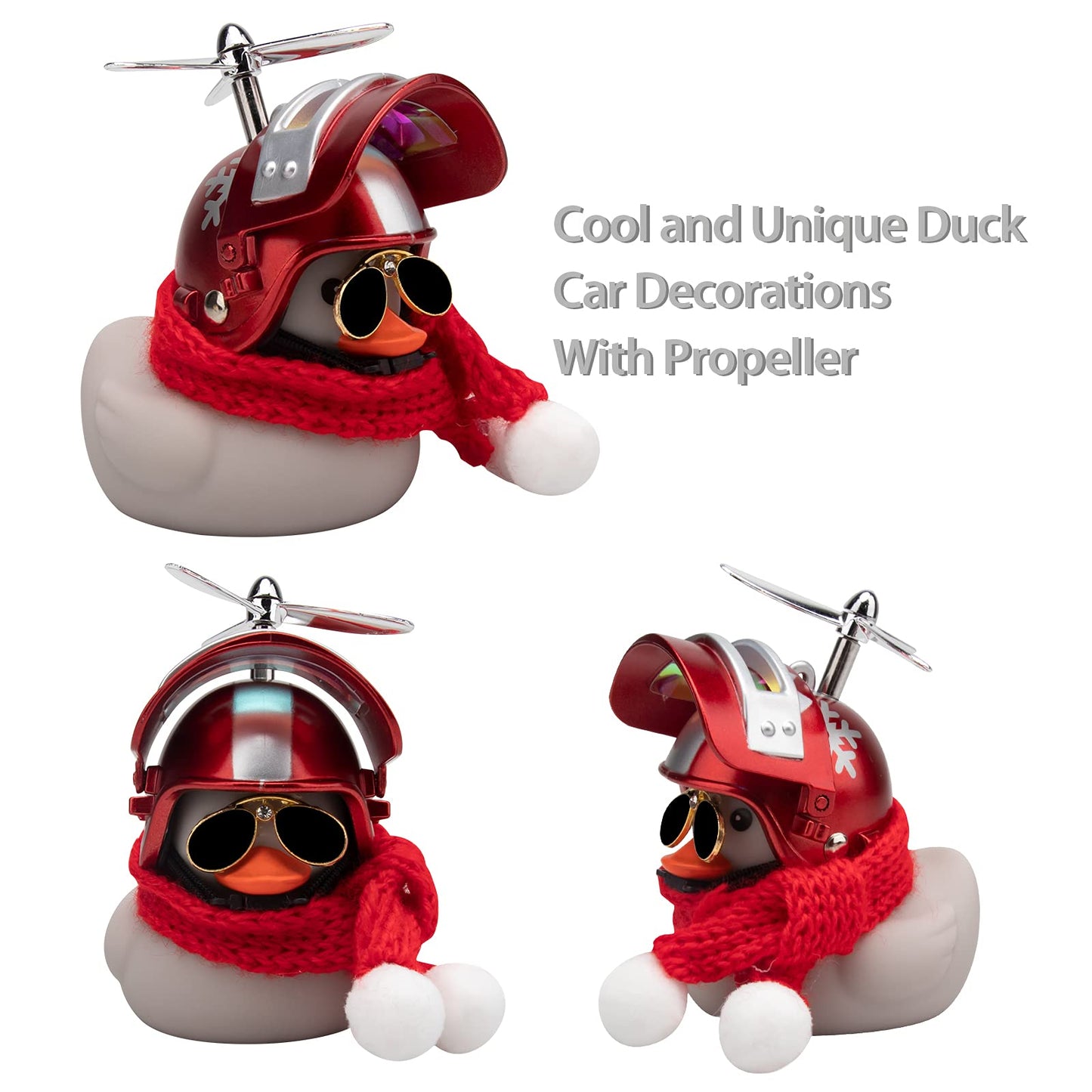 Wonuu Rubber Duck Toy Car Decoration Ornaments Dashboard Decorations Cool Glasses Duck with Propeller Helmet (Grey-Snowflake)
