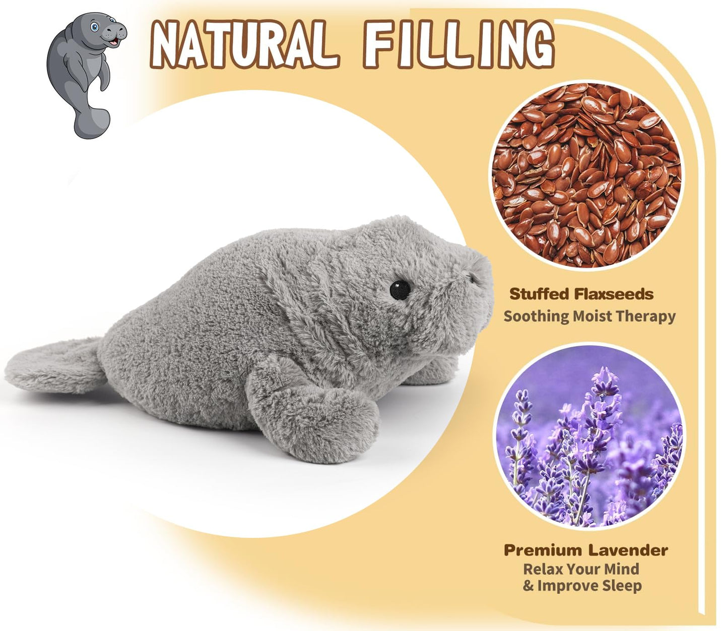 Cuckool Manatee Stuffed Animal - Gray Plush, 16"x8.5"x5", Microwavable Lavender Scent Toy for Kids & Adults
