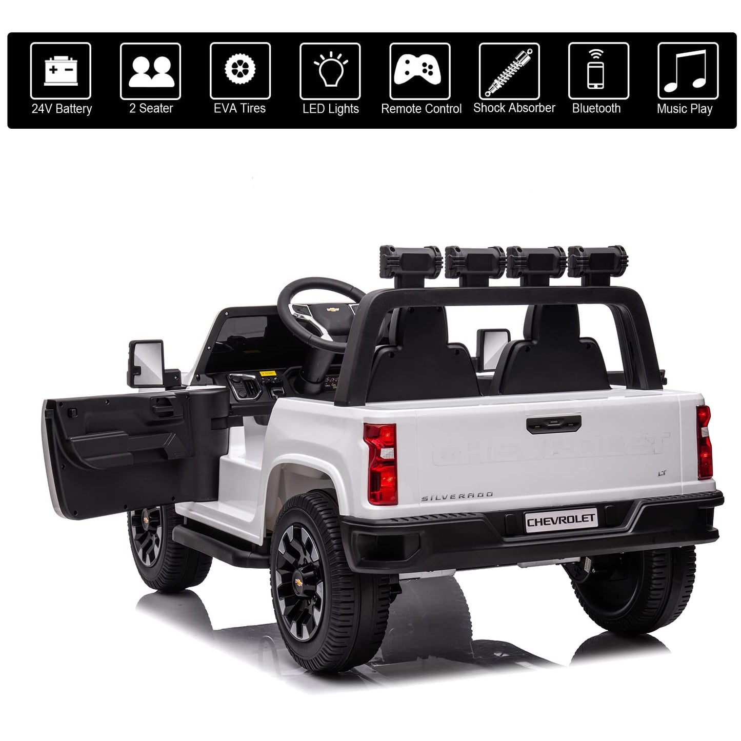 Luibas 24V Kids Ride On Car For Big Kid, Battery Powered Licensed Chevrolet Silverado Hd, Utv Truck With Eva Tires Wheels, 2 Sea