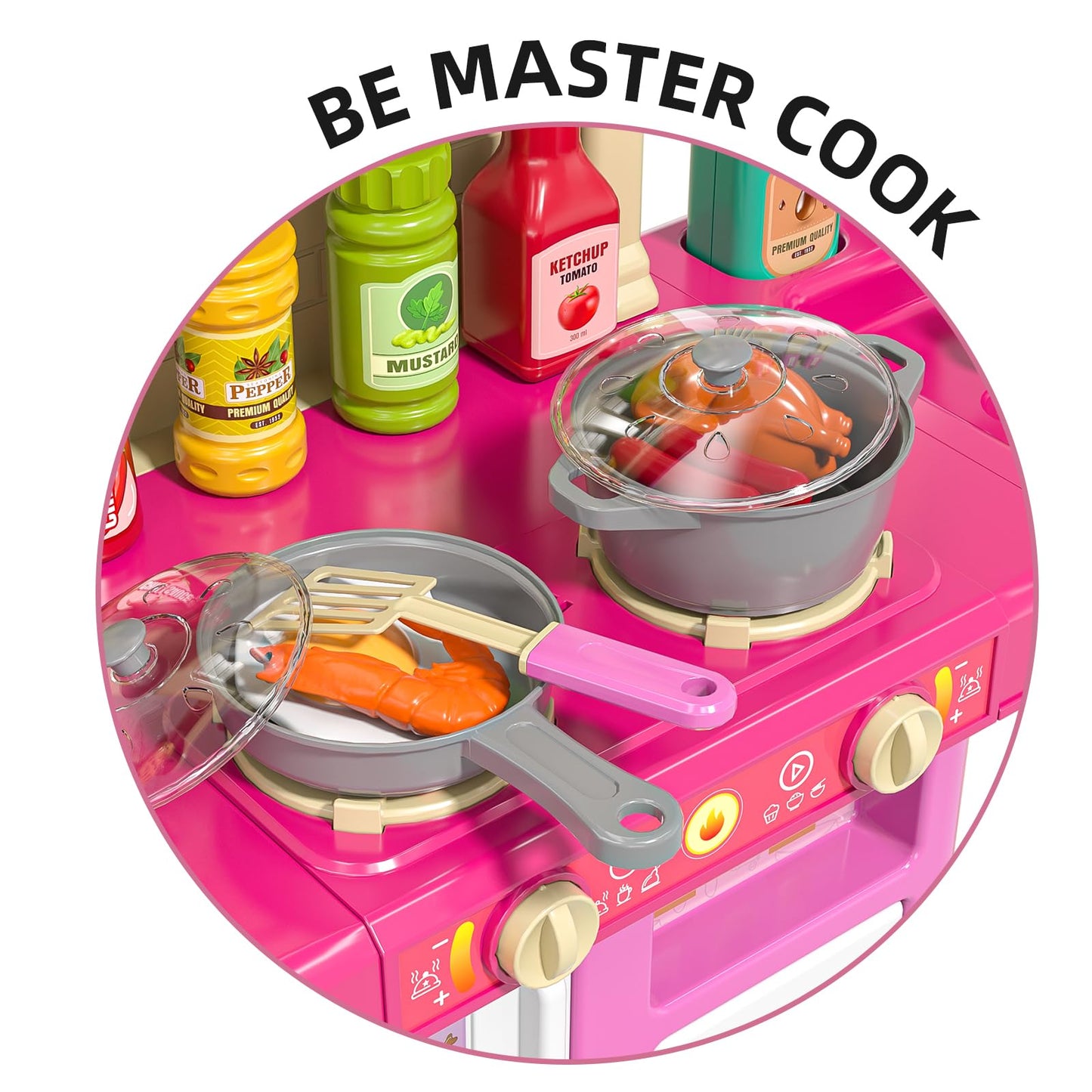 Temi Pretend Food Kitchen Toys For Kids Ages 4-8, Kitchen Set For Toddlers 1-3, Play Kitchen Accessories W/Real Sounds Light, Fo
