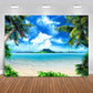 Summer Beach Theme Backdrop Hawaiian Ocean Blue Sky Seaside Tropical Palm Trees Luau Background Birthday Party Decor Banner 8X6F