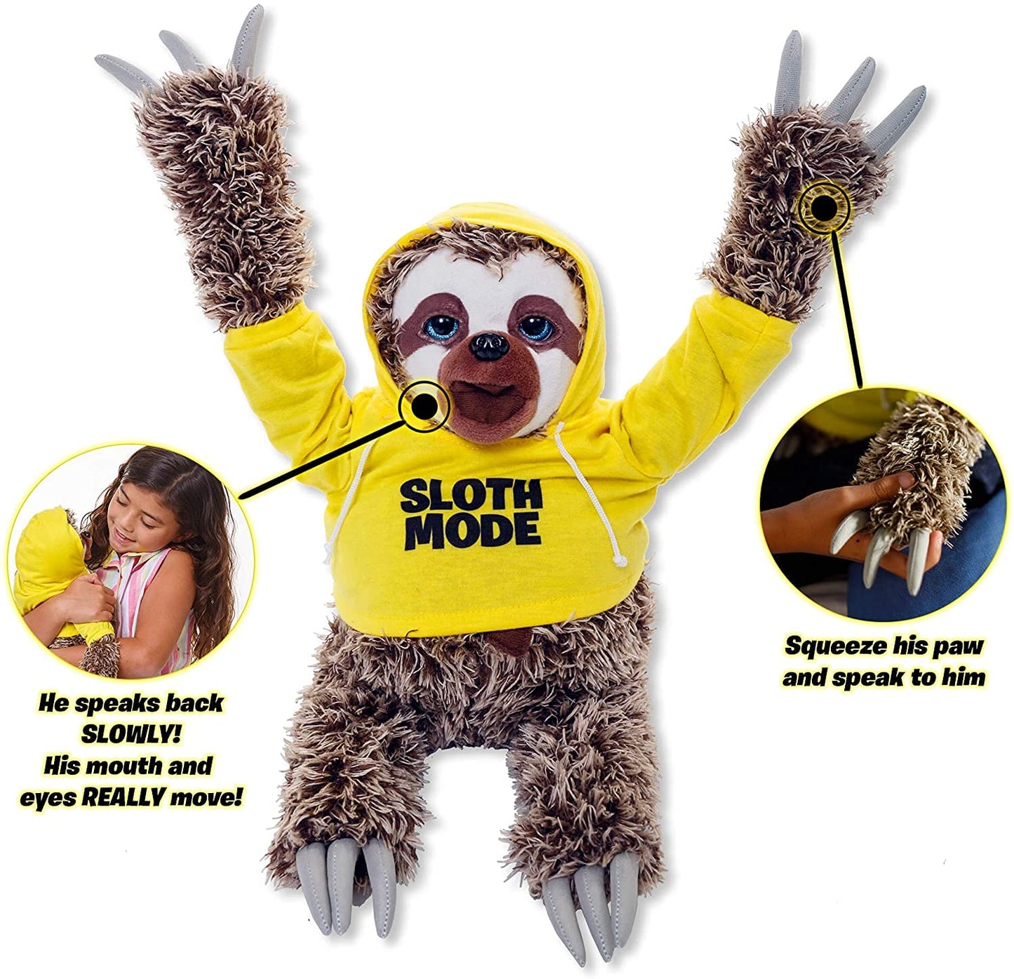 Snax The Sloth Official 2023 Version, Talking Plush Sloth Toy For Kids, Cuddly Sloth Stuffed Animal That Talks Back Slowly For B