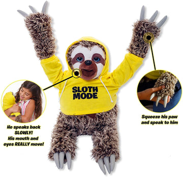 Snax The Sloth Official 2023 Version, Talking Plush Sloth Toy For Kids, Cuddly Sloth Stuffed Animal That Talks Back Slowly For B