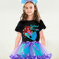 Doctor Unicorn Birthday Girls Mermaid Outfit Set Costume Tutu Skirt Dress, Mermaid Birthday Shirt, Headband & Satin Sash (Black-2, 6-7 Years)