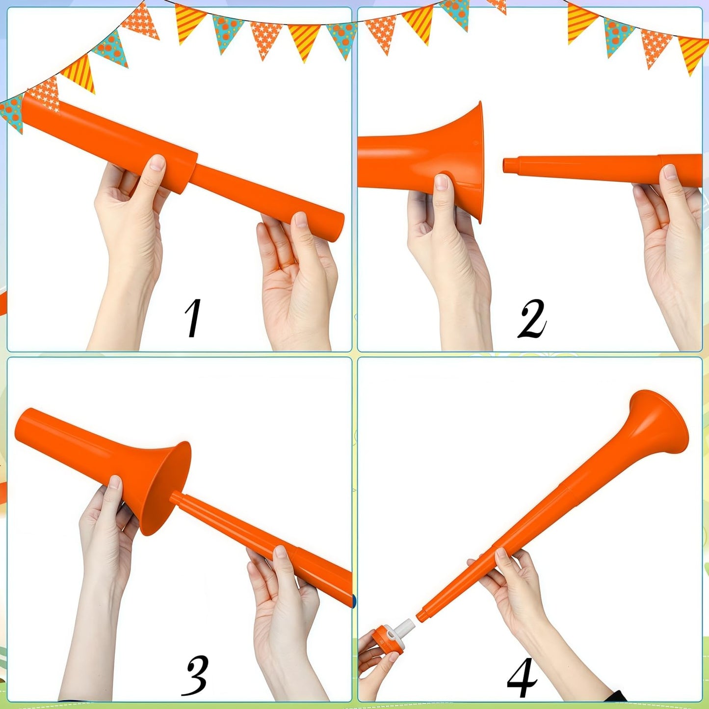 Gcqjoq 6 Pcs Collapsible Stadium Horn, 21 Inch, Plastic Vuvuzela Trumpet Noisemakers For Sports Events, Carnivals, Parties, Oran