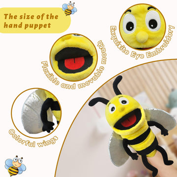 Justqunseen Hand Puppet Realistic Plush Puppet 13',Insect Animal Puppets For Kids Insect Stuffed Animal Hand Puppet With Moveable Mouth,Soft Stuffed Bee Puppet Story Toy Puppets Role Play Show Game