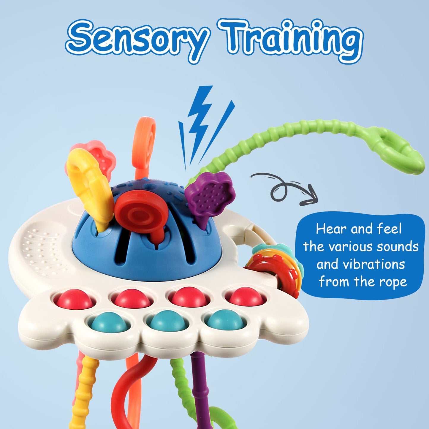 Hooku Montessori Toys for 1 Year Old - Sensory Food Grade Silicone Pull String Activity Toy - Fine Motor Travel Gifts for Toddlers