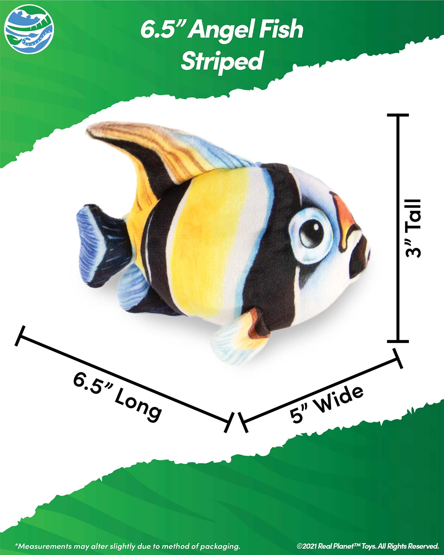 Real Planet Sea Life Plush - Soft Stuffed Animal Gift For Kids All Ages, Sea Ocean Fishing Plushie, Fun Christmas Birthday Gifts (Striped Angel Fish, 6.5') (Black/Yellow)