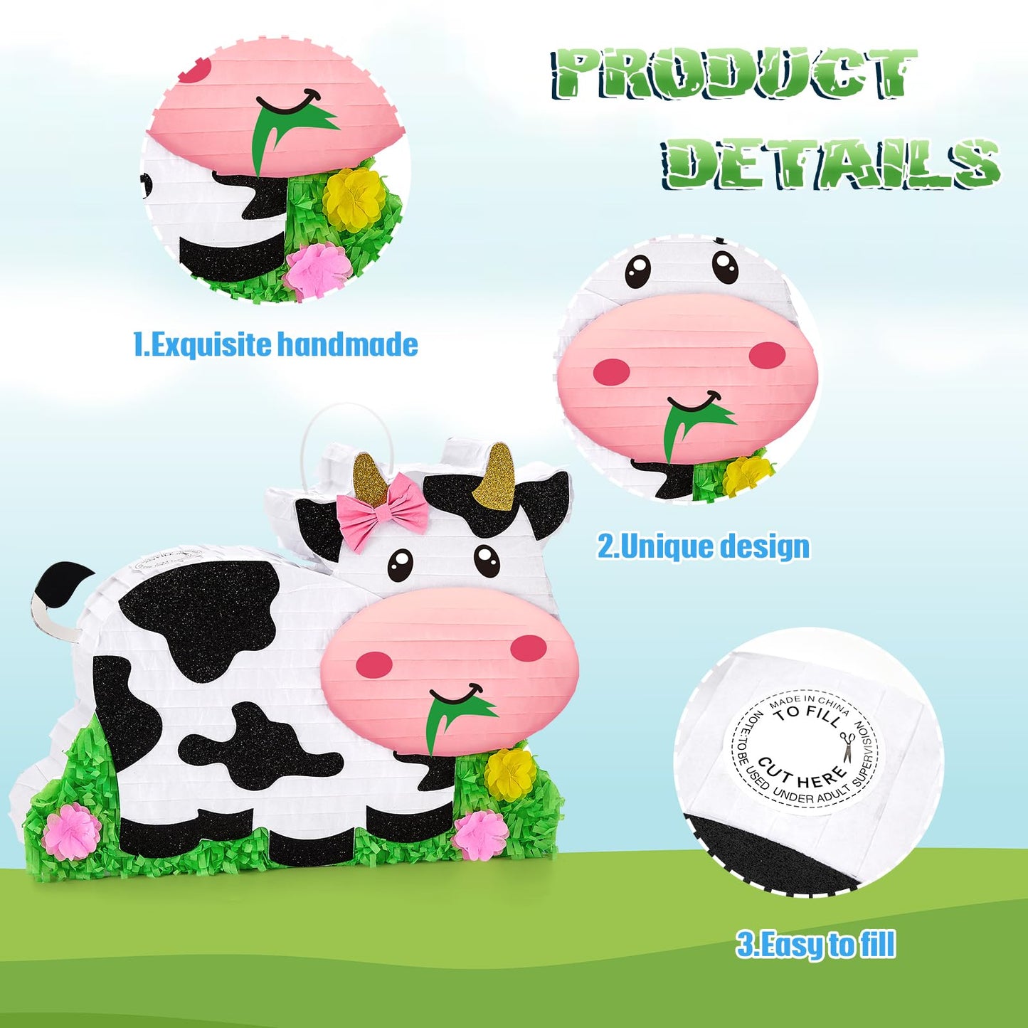 WERNNSAI Dairy Cow Piata - Farm Animal Party Game Cow Pinata for Girls Birthday Party Decorations Kids Happy Party Favor Supplie