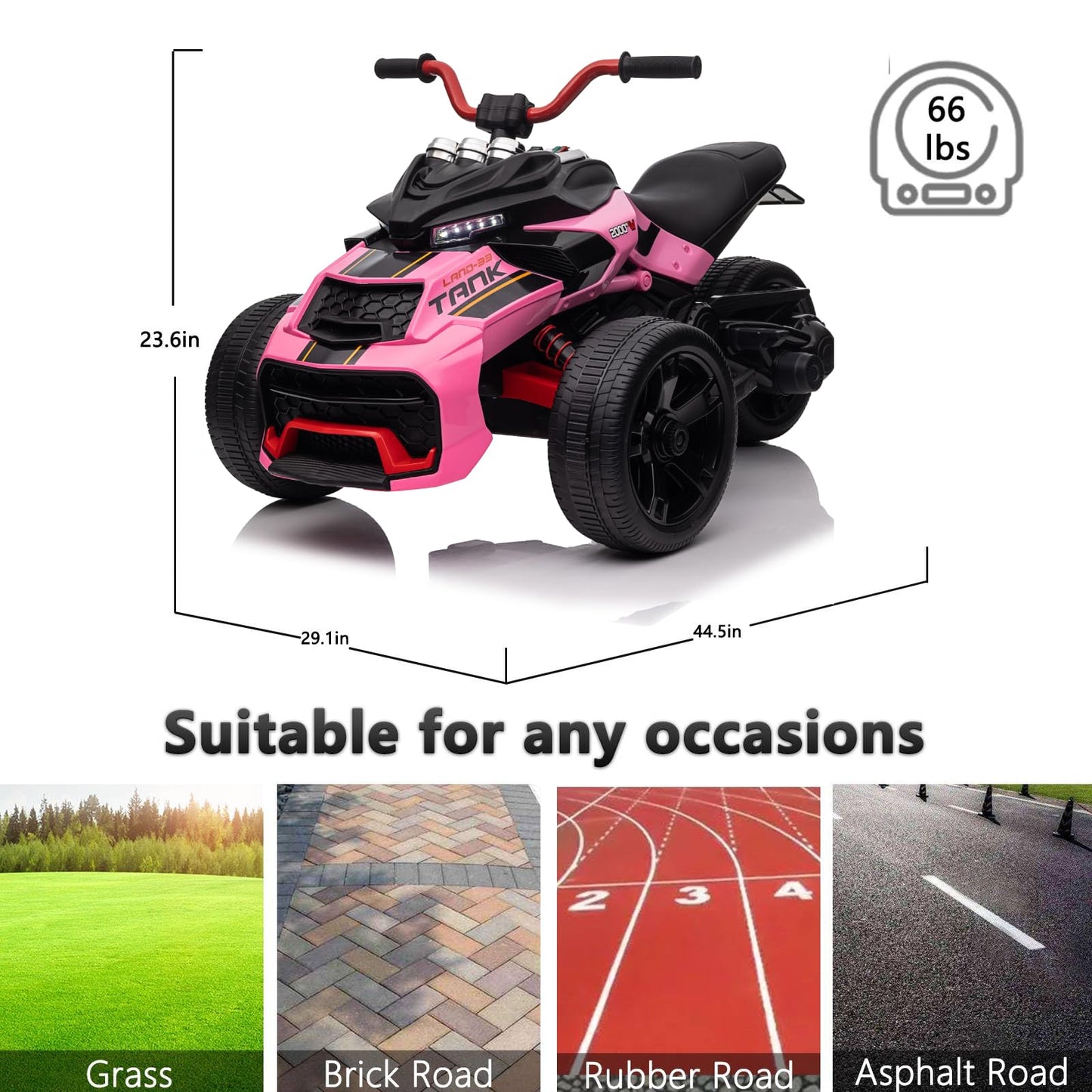 Luibas 24V Kids Ride On Atv, Battery Powered Electric Ride On Toy For Boys Girls With High Low Speeds, Rink Ride On Car 3 Wheele