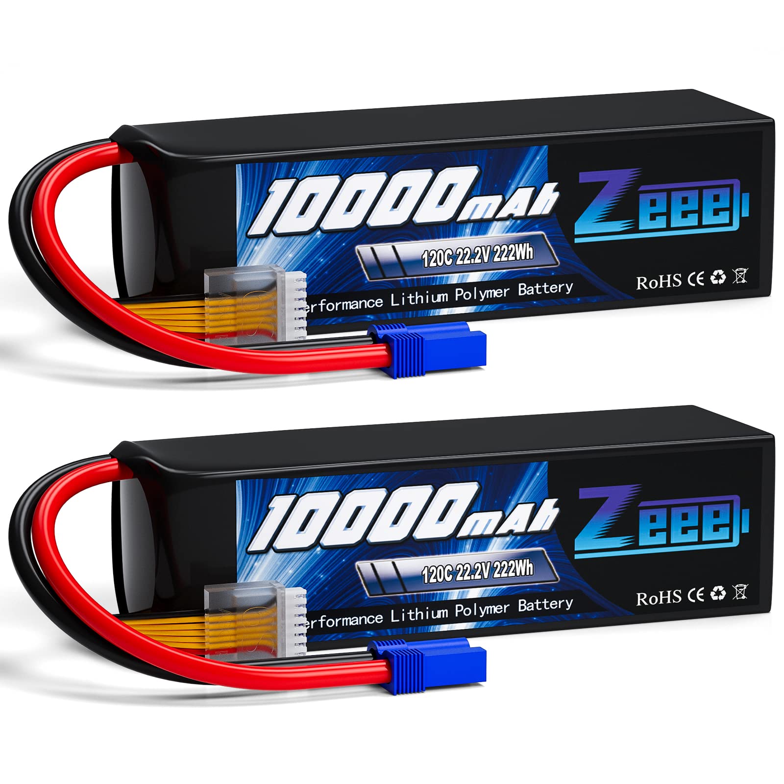 Zeee 6S Lipo Battery 10000mAh 22.2V 120C Soft Pack RC Battery EC5 Connector with Metal Plates for RC Car Truck Desert Racer RC T