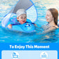 LAYCOL Baby Swimming Float Ring XL - Inflatable with Sun Canopy, No Flip Over, Deep Blue, Model B1214Y for Ages 3-36 Months