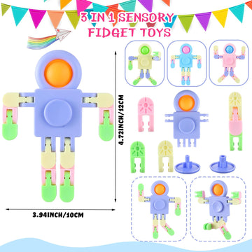 Shappy 72 Pcs Fidget Sensory Spinner Toys Transformable Chain Robot Fingertip Toy Sensory For Anxiety, Stress Relief Adhd Autism Pinata Goodie Bag Stuffers(Classic Colors)