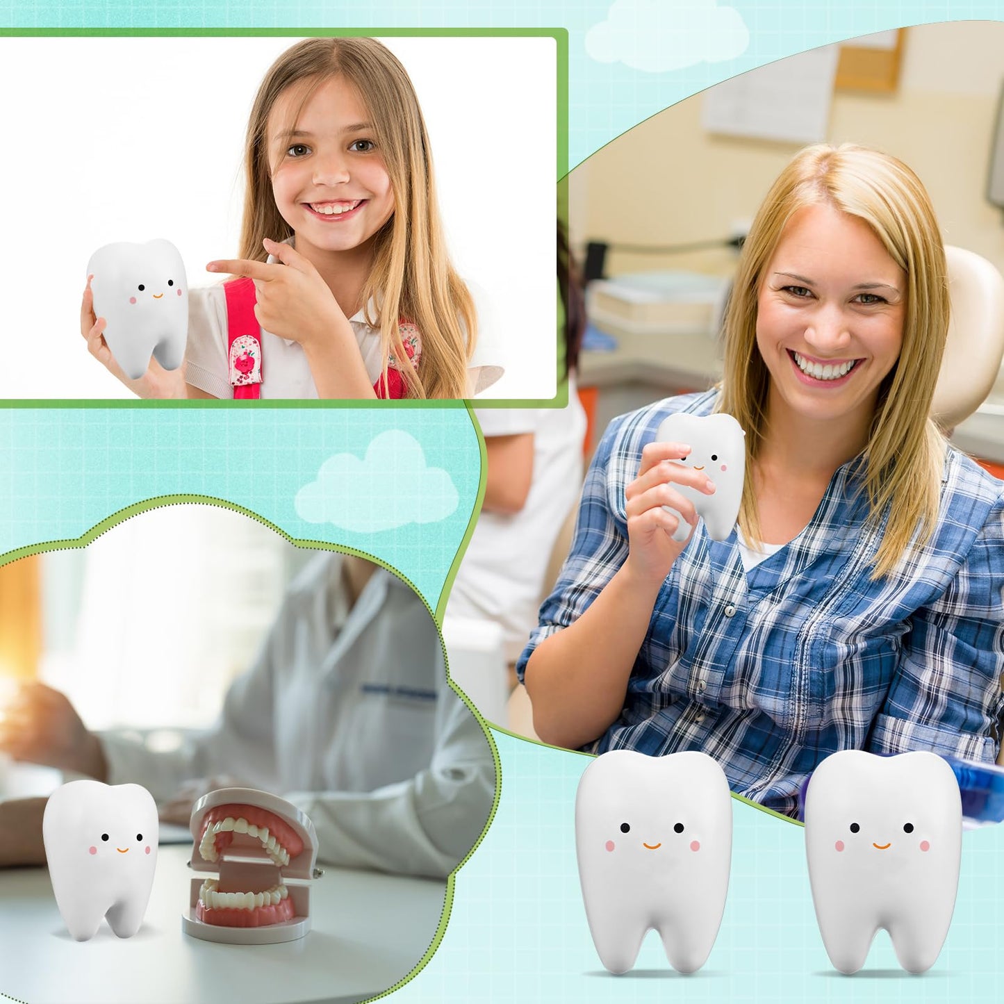 Shappy 24 Pcs Dentist Gift Teeth Jumbo Kawaii Teeth Slow Rising Squeeze Cute Tooth Cartoon Tooth Toy For Girls And Boys Soft Str