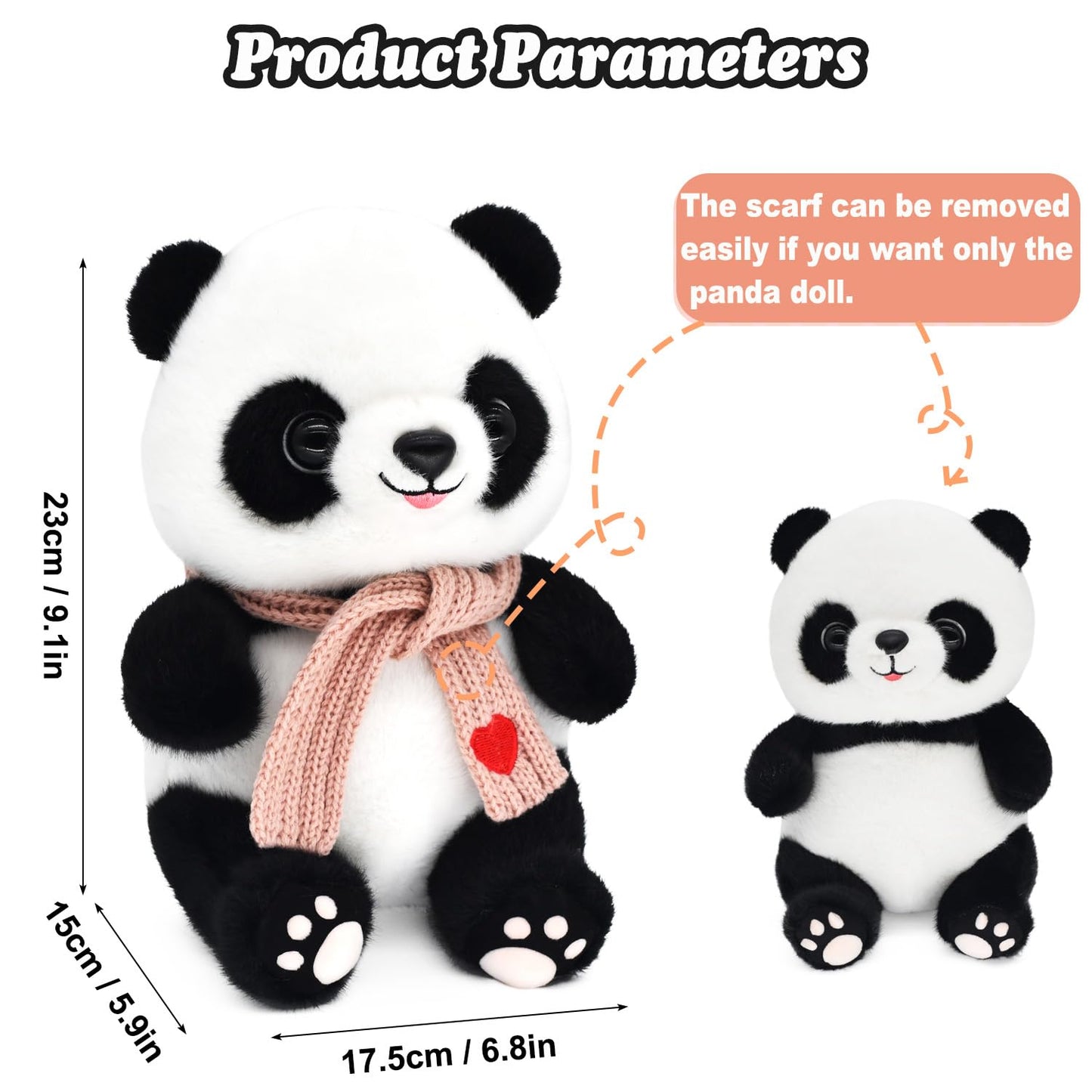 9.8'' Panda Dolls With Love Heart Scarf, Soft Stuffed Plush Animal Toys Plushies Birthday Gifts For Her/Girlfriend Lover Mom Kids (Pink)