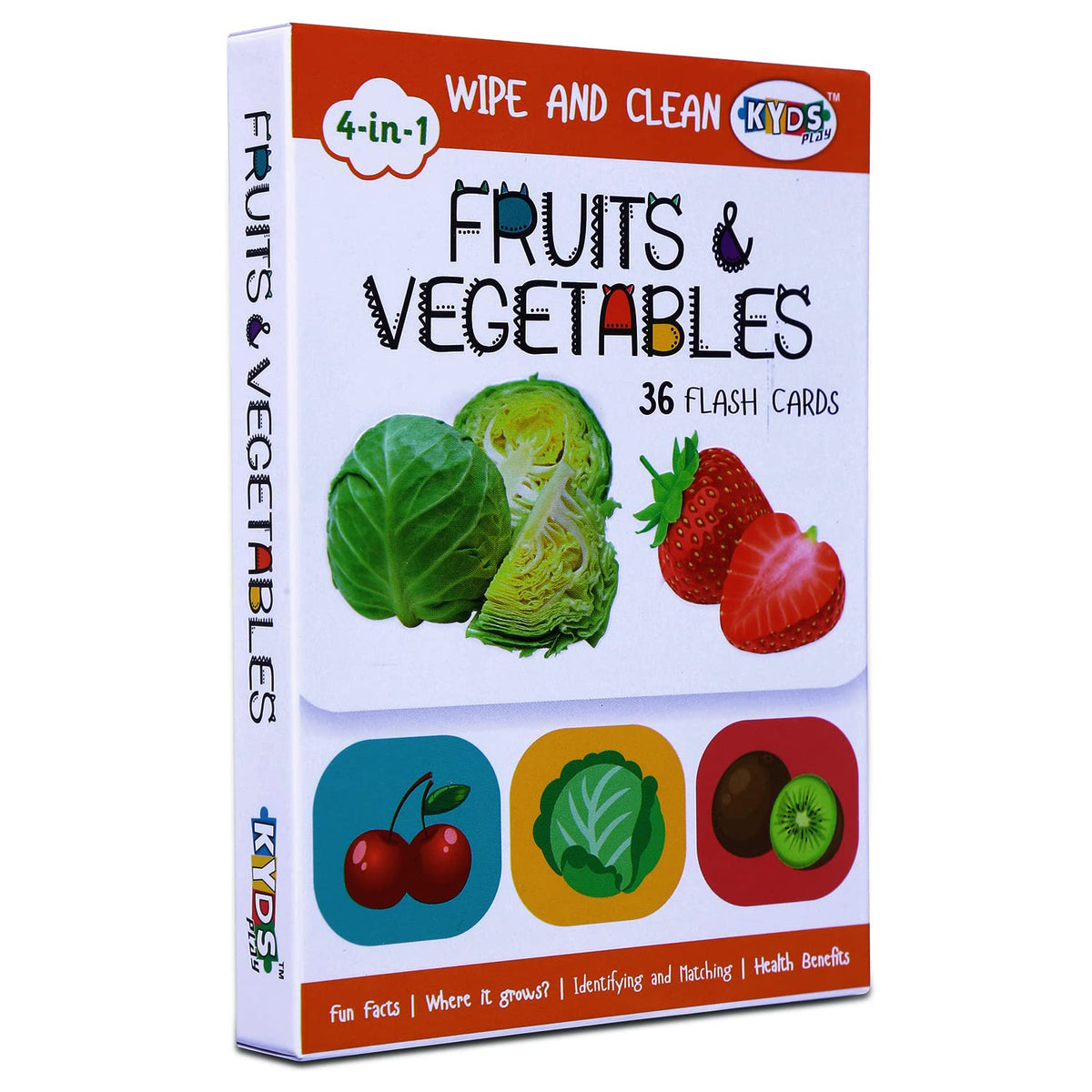 Kyds Play  Fruits & Vegetables  Wipe And Clean Activity Flash Cards For Kids,Language_Skills