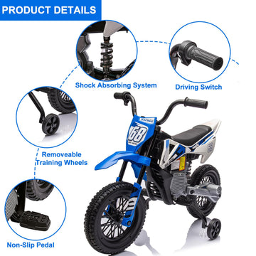 Garveelife 12V Kids Motorcycle, Electric Dirt Bike With Traning Wheels, Twist Grip Throttle, 3Mph Max Speed And Music, Ride On M