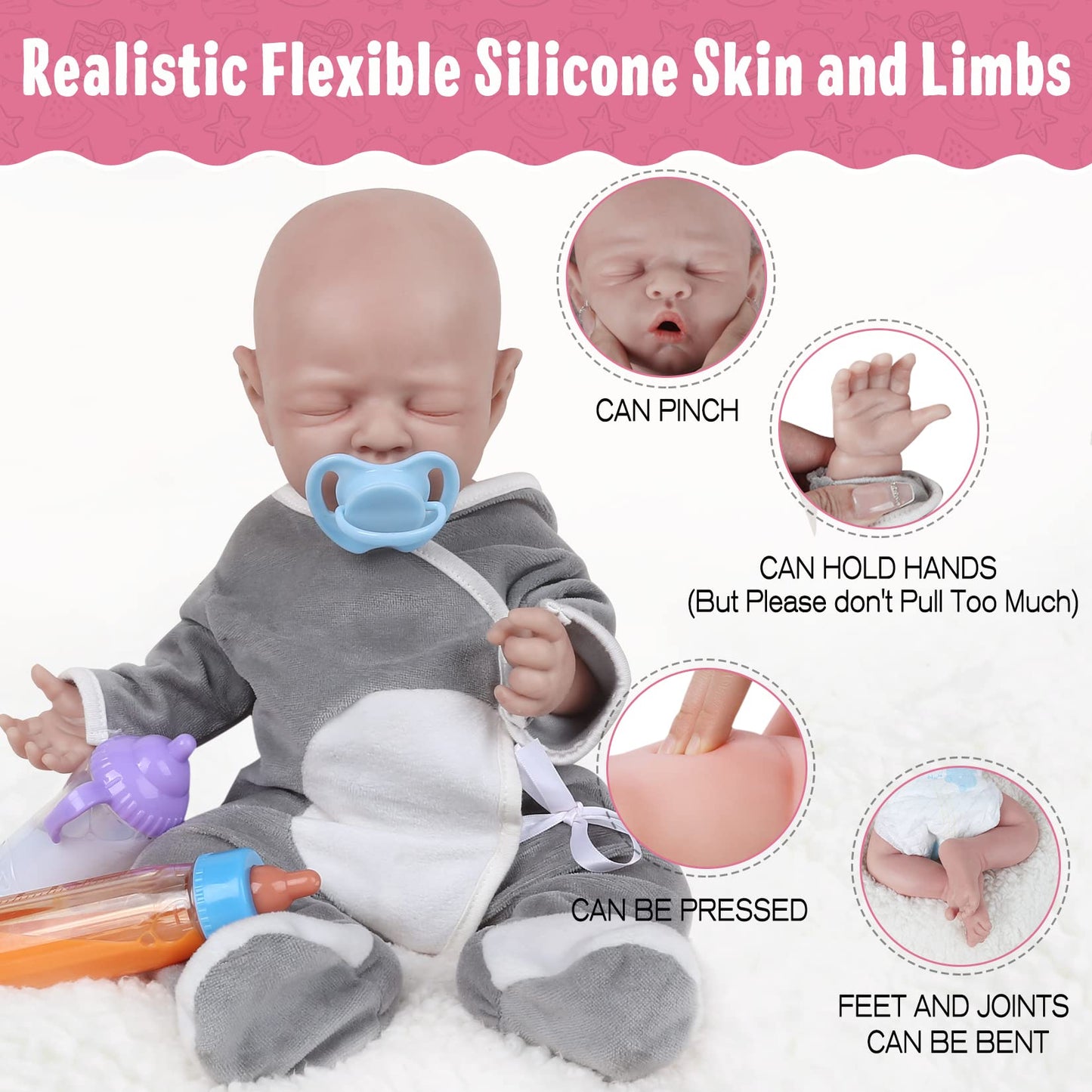 Vollence 18 Inch Full Silicone Baby Doll That Look Real,Eyes Closed Reborn Baby Doll,Real Baby Doll,Lifelike Baby Dolls - Boy