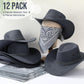 Zhanmai 12 Pcs Cowboy Hat and Bandana Cowboy Cowgirl Hats Bulk Western Party Costume Halloween Accessory(Grey,Polyester)