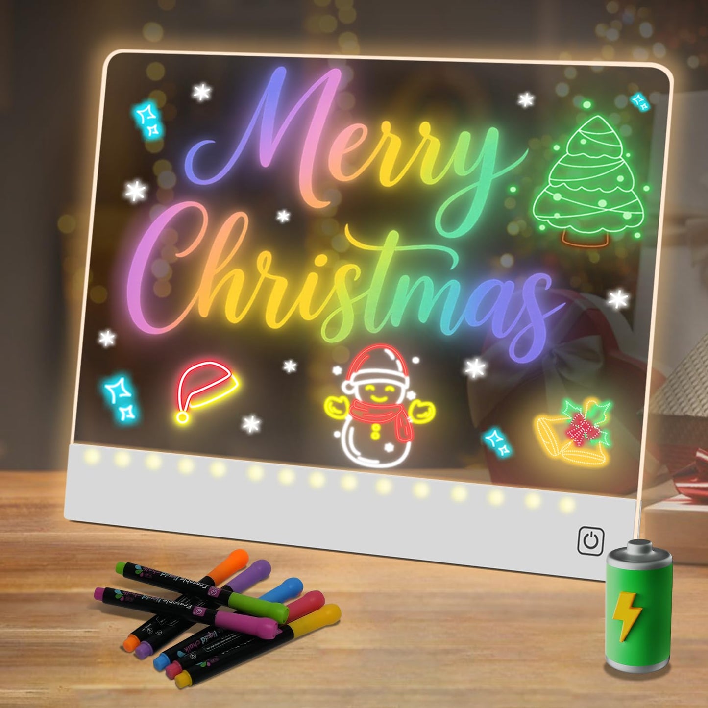 16  Led Drawing Board for Kids Rechargeable, Portable Doodle Glow LED Note Board with 7 Colors, Light Up Acrylic Dry Erase Lumi 
