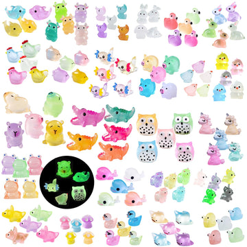 U-Zimikee 150 Pcs Luminous Mini Resin Animals Miniature Animals Figurines Tiny Little Animals Glow In Dark Small Animal Figures
