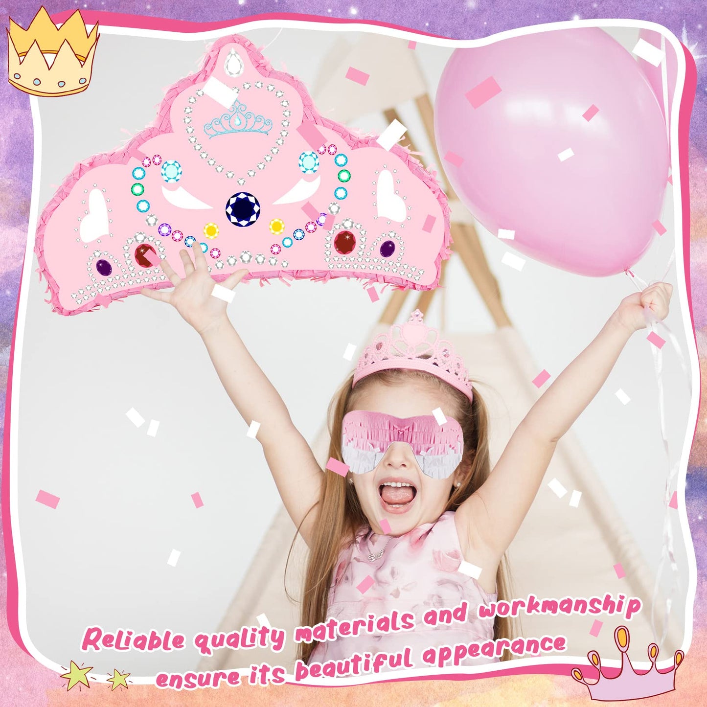 Lewtemi Piñata Party Decorations With Stick Blindfold And Confetti For Party Decorations Centerpiece, Photo Prop, Birthday, Funny Anniversary(Pink Crown)