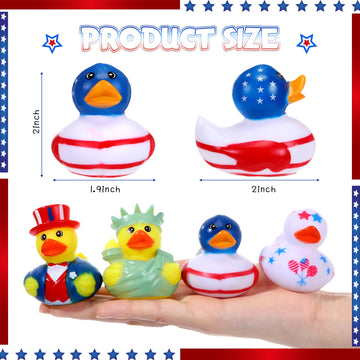Jerify 24 Pcs 2 Inch Patriotic Rubber Ducks Summer Small Shower Float Rubber Ducks Star Ducky for Bath Birthday Gifts Baby Showers Beach Pool 4th of July Independence Day (Stylish)