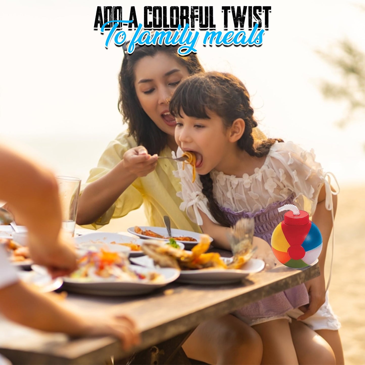 Fun Express Set of 12 Pieces Beach Ball Cups with Straws, Holds 23 oz, Summer Party Supplies, Multi-Color