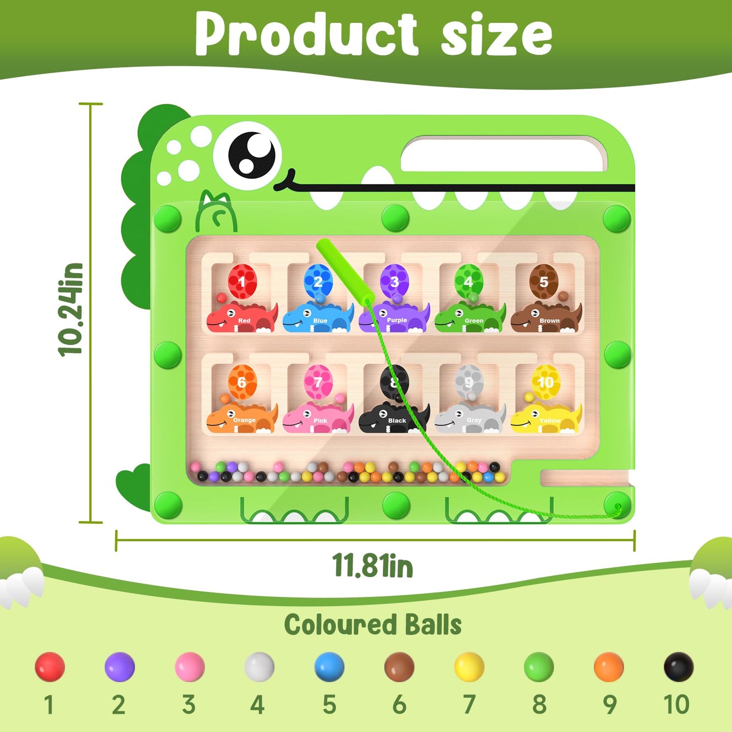 Funmission Magnetic Color And Number Maze, Montessori Toys, Wooden Puzzle Activity Board For 3+ Year Old Kids, Counting & Color