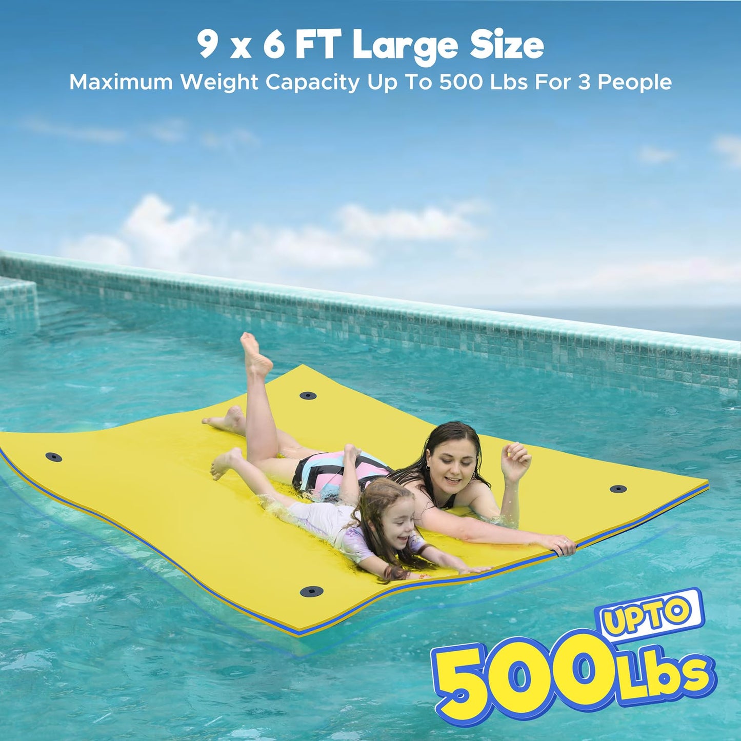 Warmounts Floating Water Mat, 9' X 6' Lily Pad Floating Mat, 3-Layer Tear-Resistant Xpe Foam Water Mat With 2 16.4'' Bungee Teth